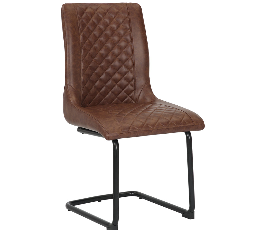 Angled image of the Boston Cantilever brown Dining Chairs: Stylish faux leather, cantilever legs