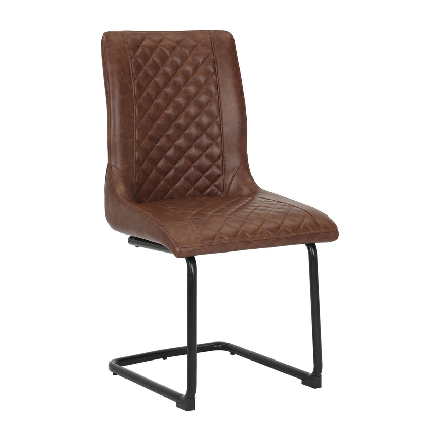 Angled image of the Boston Cantilever brown Dining Chairs: Stylish faux leather, cantilever legs