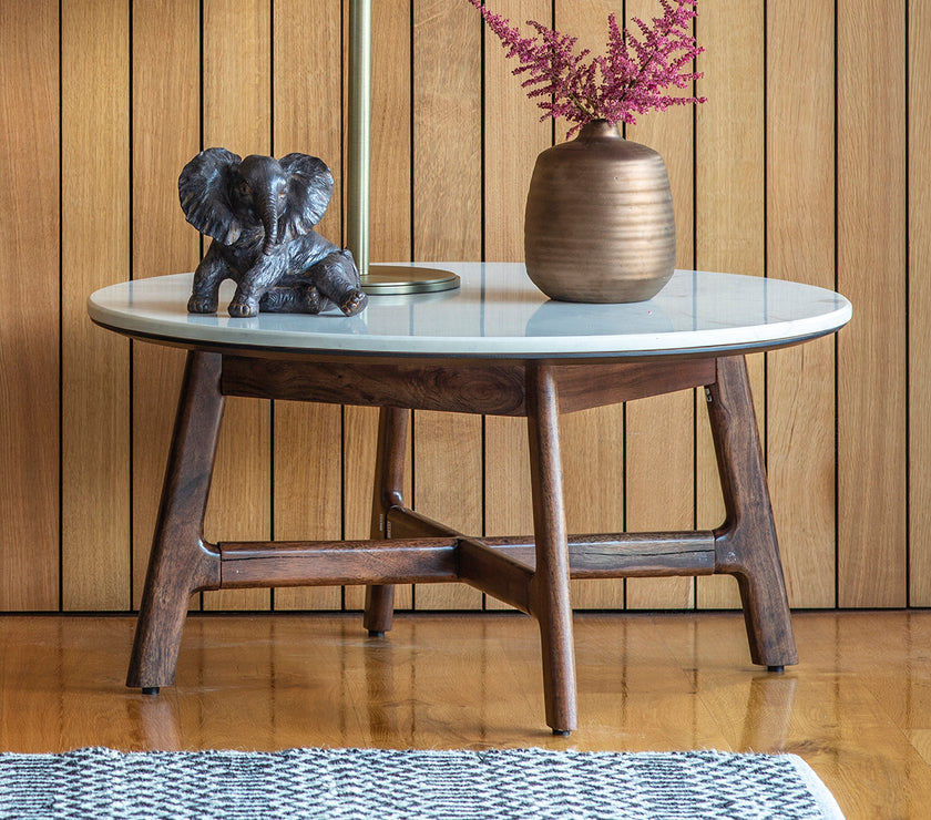 Corona Round Coffee Table with Marble Top