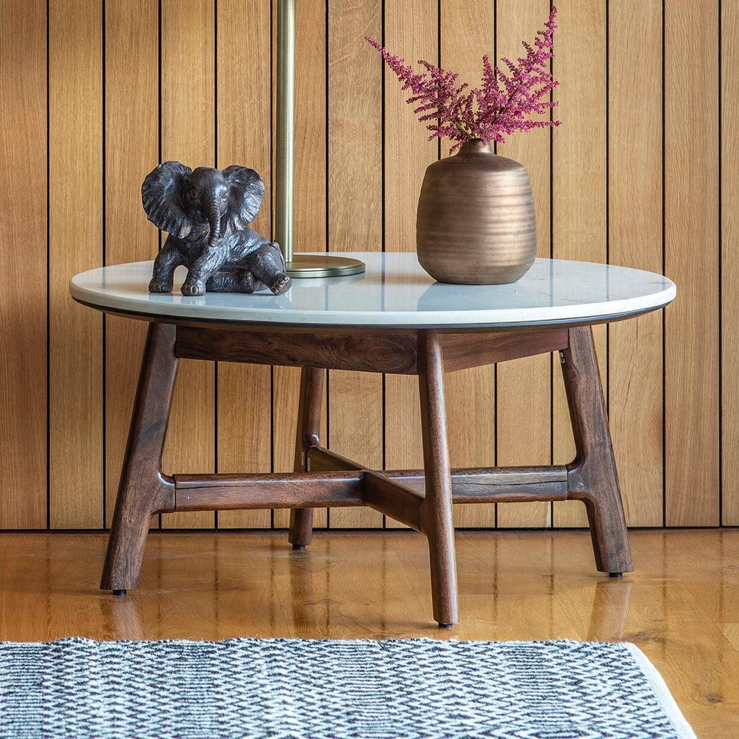 Corona Round Coffee Table with Marble Top