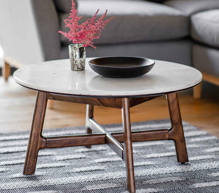 Corona Round Coffee Table with Marble Top