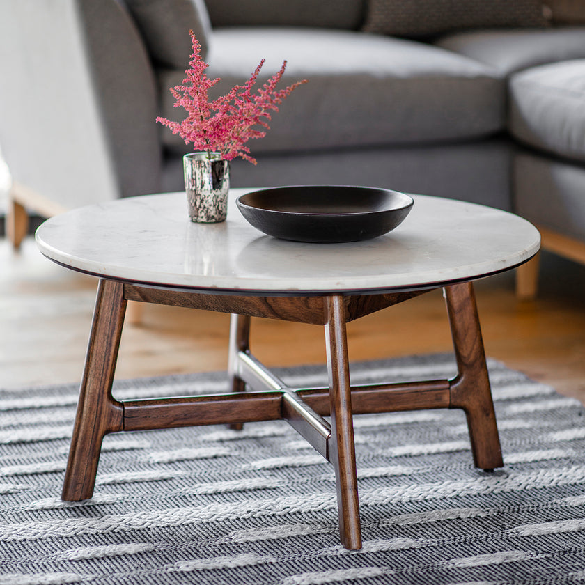 Corona Round Coffee Table with Marble Top