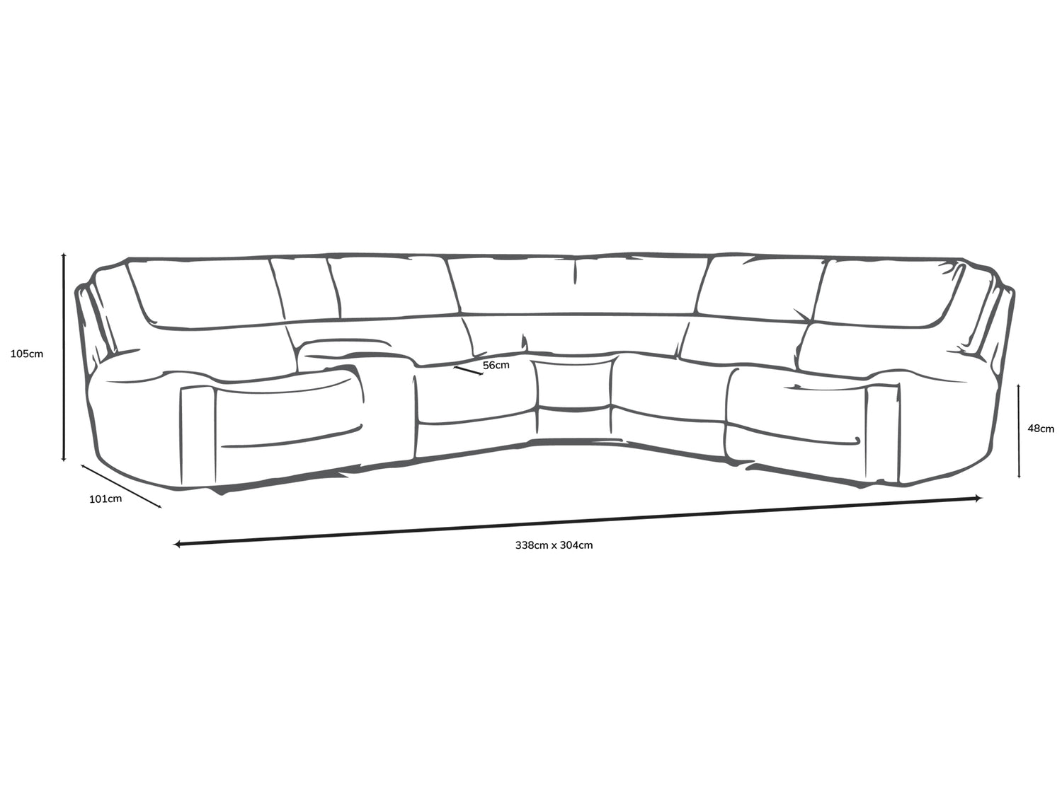 The dimensions of the Brentor Corner Recliner Sofa