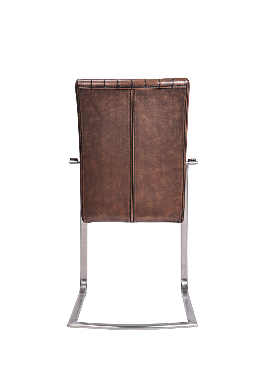 Back view of the Triumph Cantilever Faux Leather Dining Chairs with armrests and steel legs.