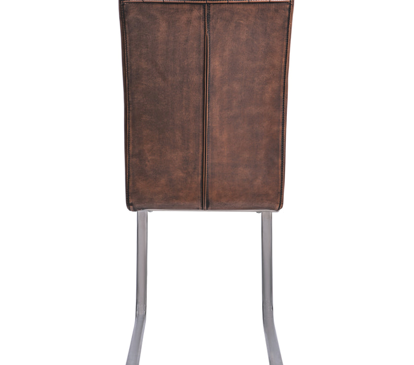 Back image of the Vespa Cantilever Faux Leather Dining Chairs with curved back and steel legs.