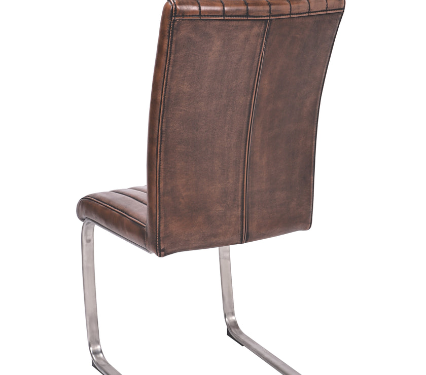 Back and angled image of the Vespa Cantilever Faux Leather Dining Chairs with curved back and steel legs.