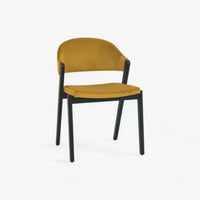 Front image of the Candice Velvet Dining Chair with curved back and dark legs.