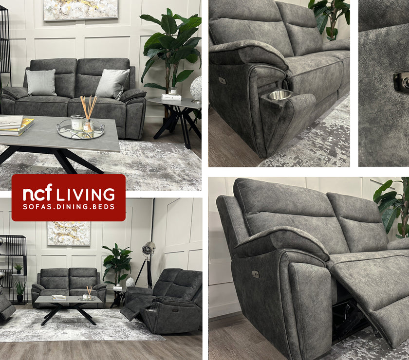 Collage of the grey Osaka Power Recliner Sofa Set