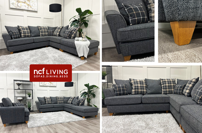 Tallas Left Hand Sofa Right Hand Chaise with Footstool (Pillow Back)