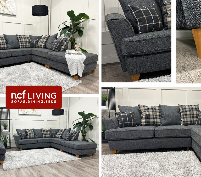 Tallas Left Hand Sofa Right Hand Chaise with Footstool (Pillow Back)