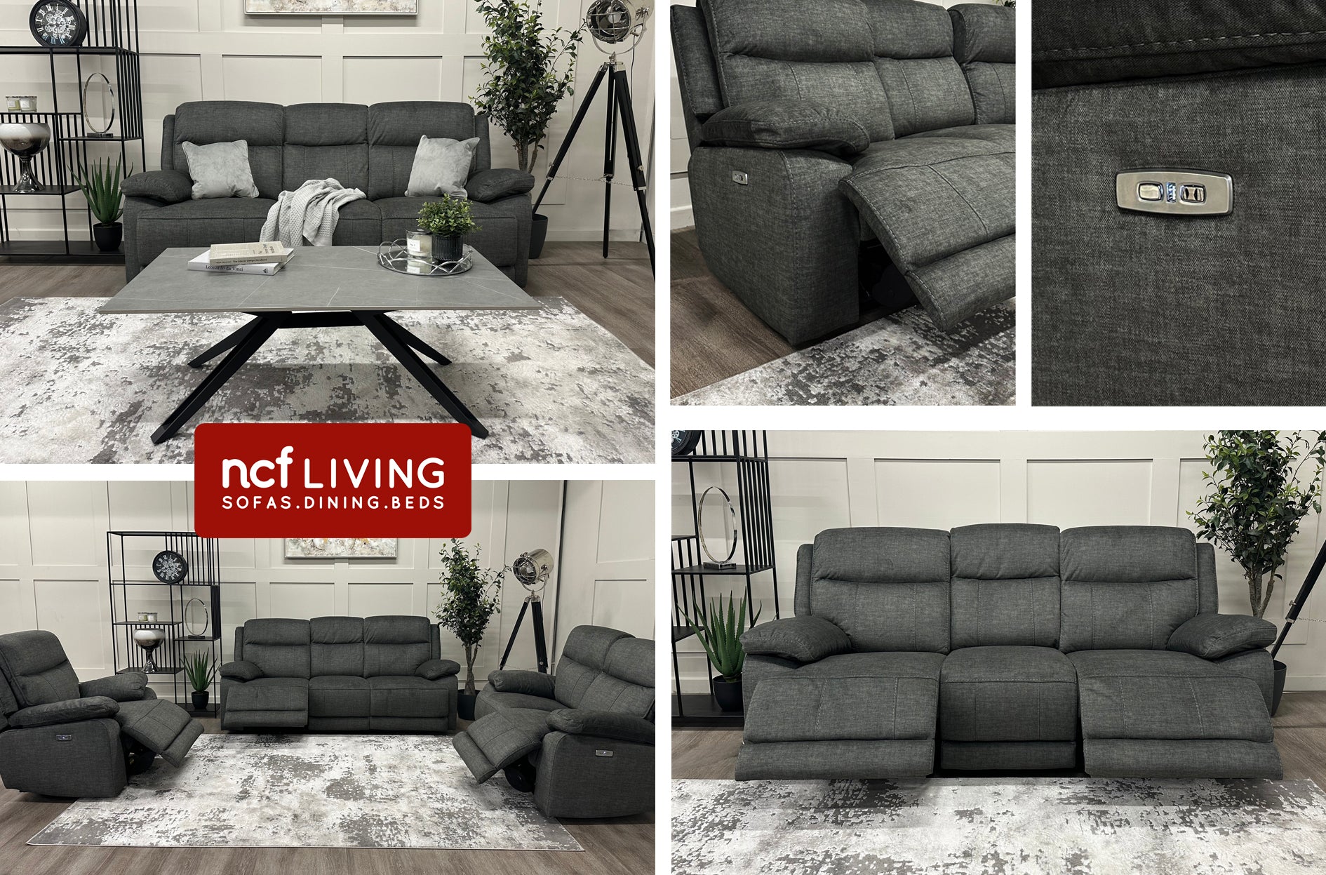 New Vermont 3 Seater Recliner Sofa with USB and Power Headrest