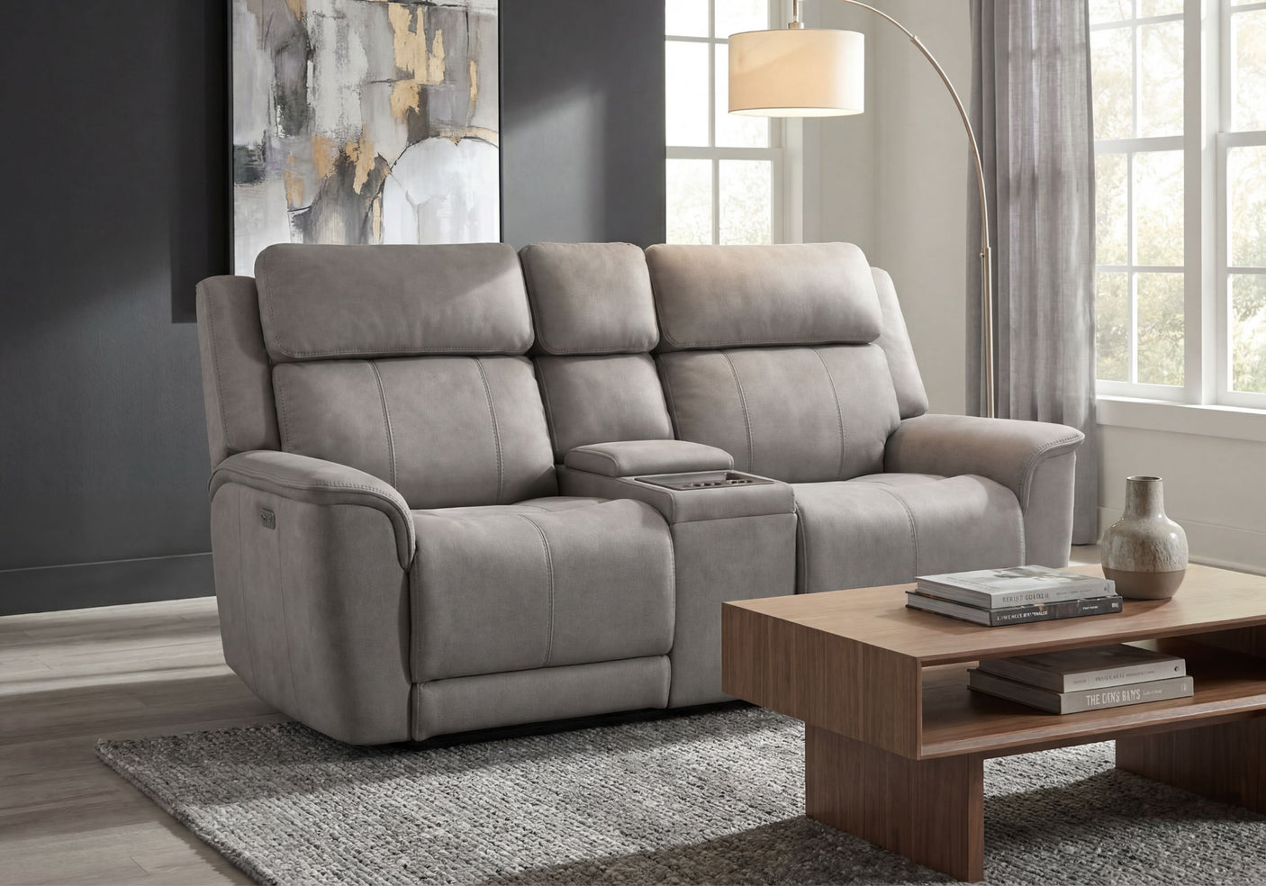 Paramount Luxe 2 Seater Power Headrest/Recliner Sofa with Console