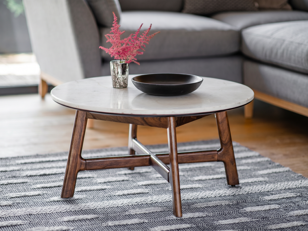 Corona Round Coffee Table with Marble Top