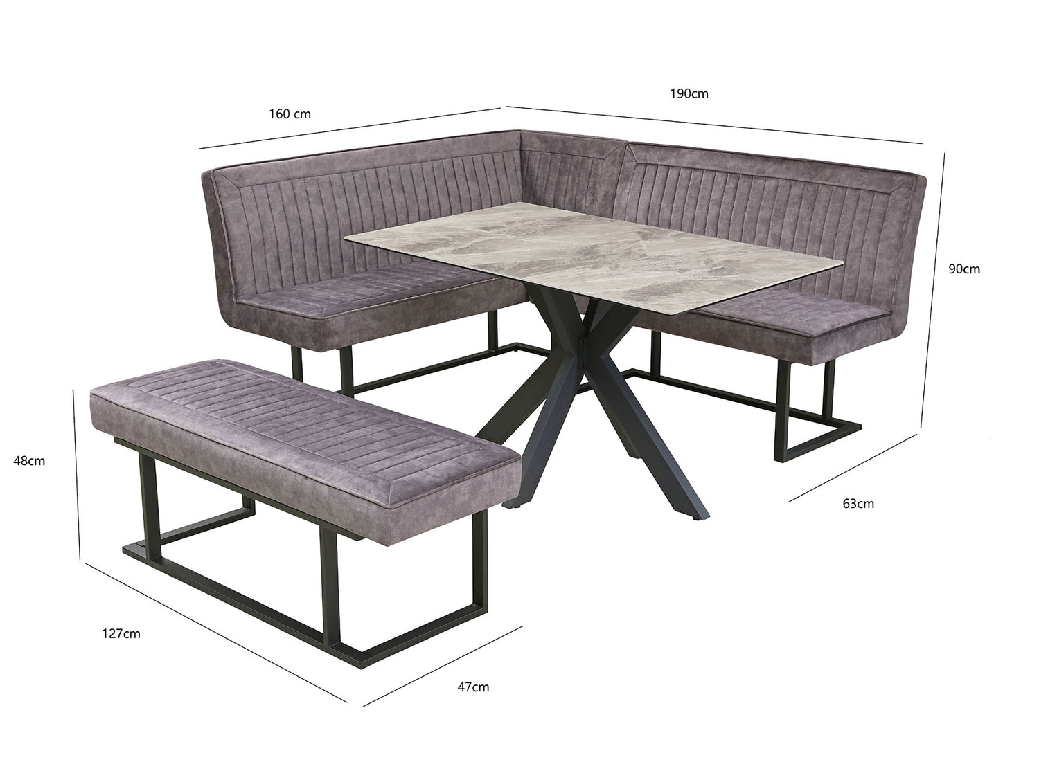 Ebony Dining Set with Bench and Ceramic Table