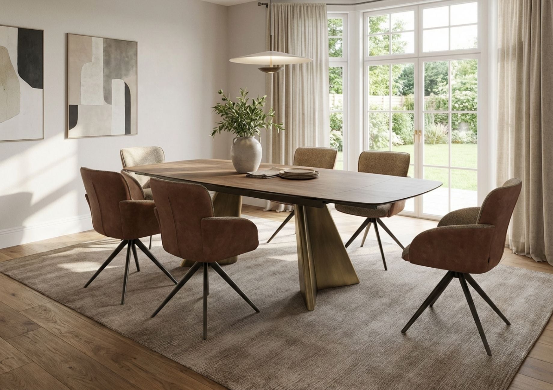 Enzo Ceramic Dining Table and 6 Rosso Dining Chairs Set – NCF Living