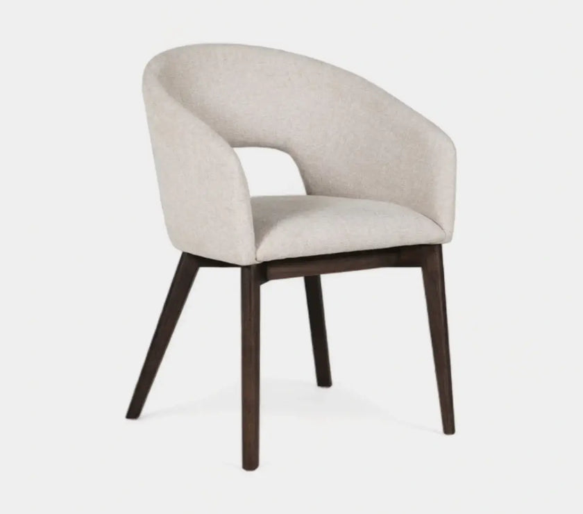 Front and angled image of the Everest Fabric Dining Chairs with plush padding and sturdy legs.