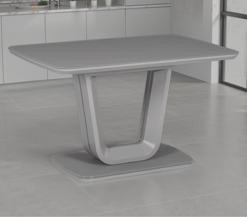 Gray dining table in a modern kitchen setting