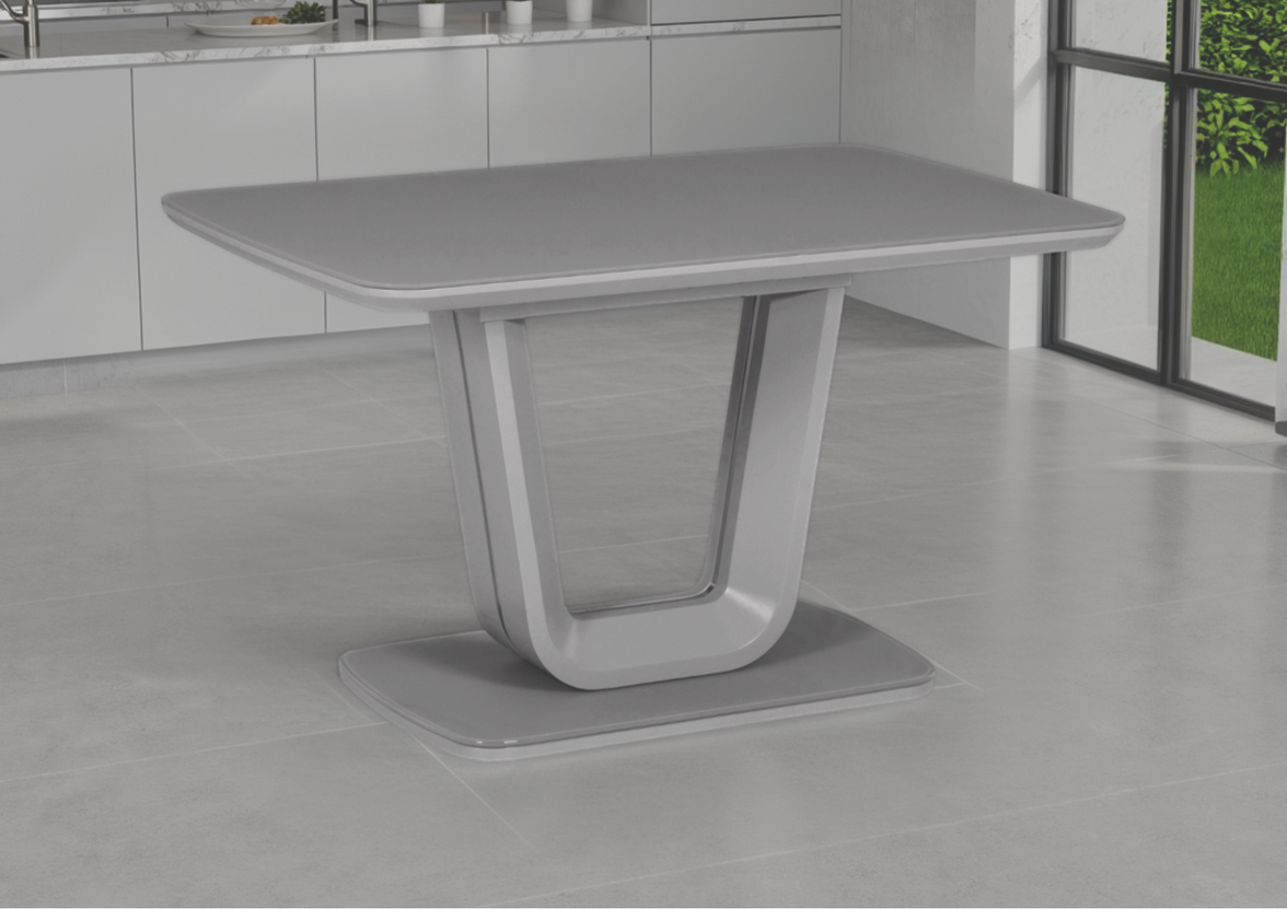 Gray dining table in a modern kitchen setting