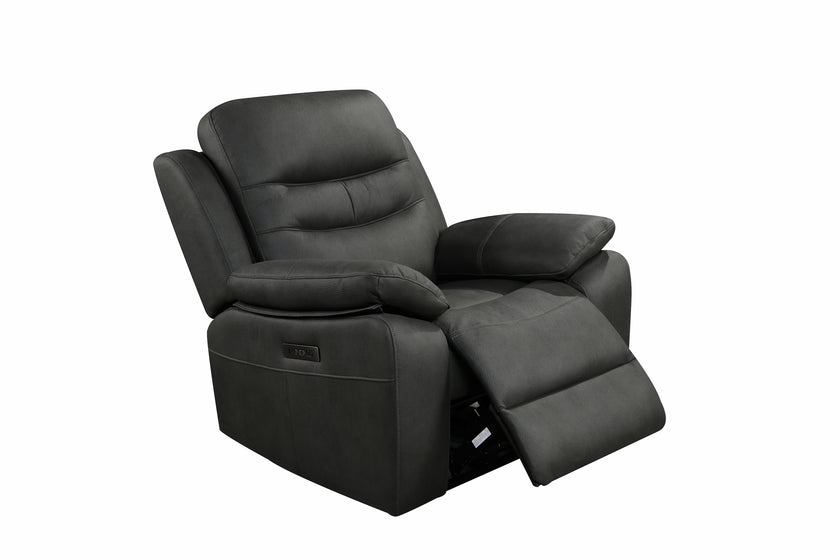 Angled view of the Fuji recliner armchair in a reclined position