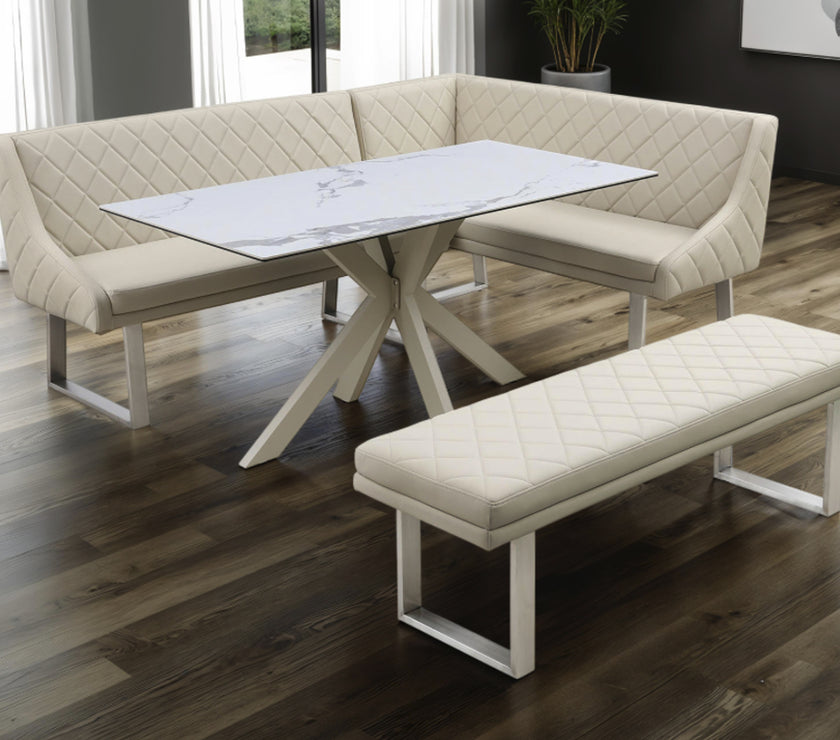 Ivory Dining Set with Bench and Ceramic Table