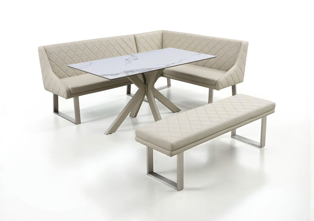 Ivory Dining Set with Bench and Ceramic Table