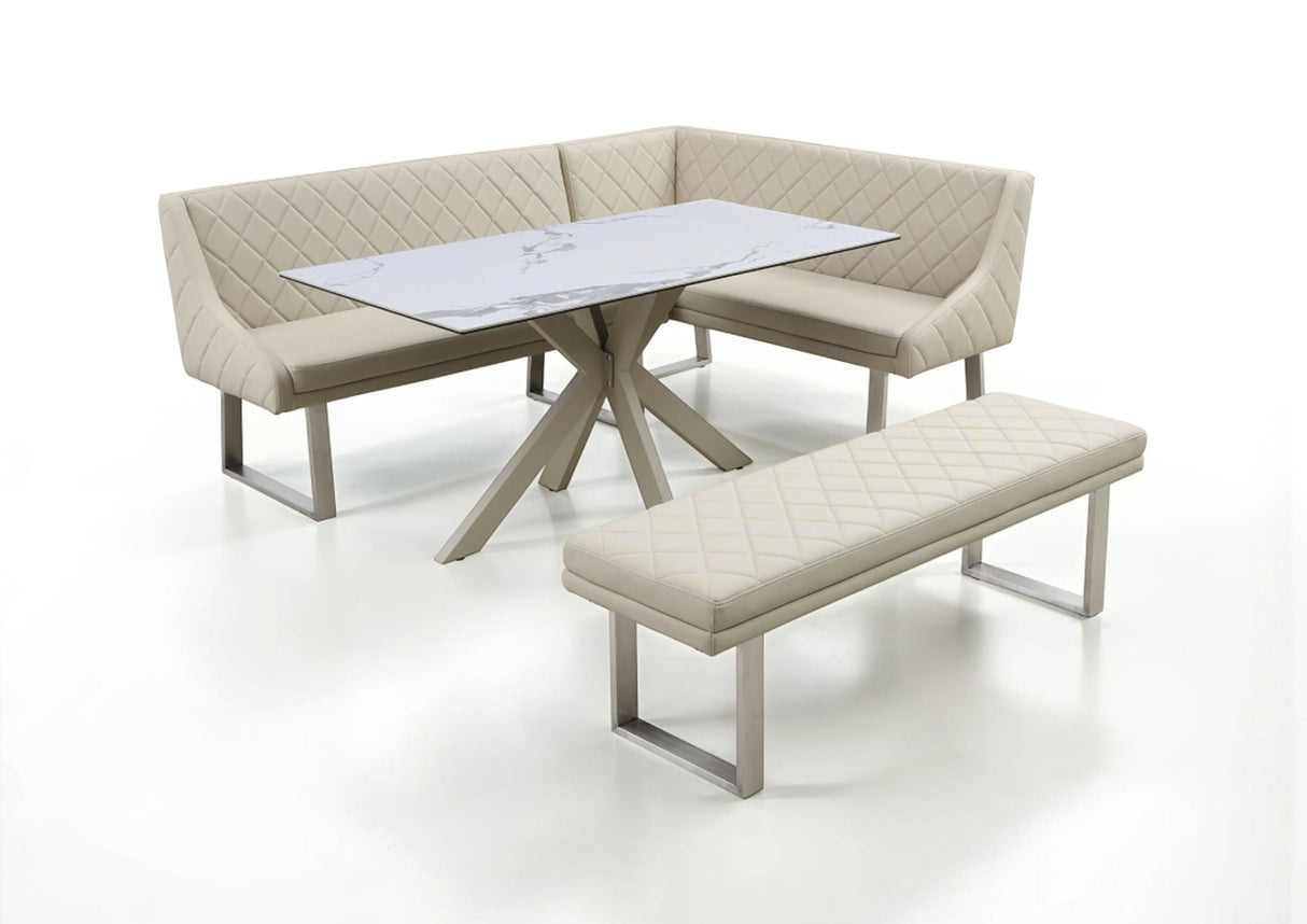 Ivory Dining Set with Bench and Ceramic Table