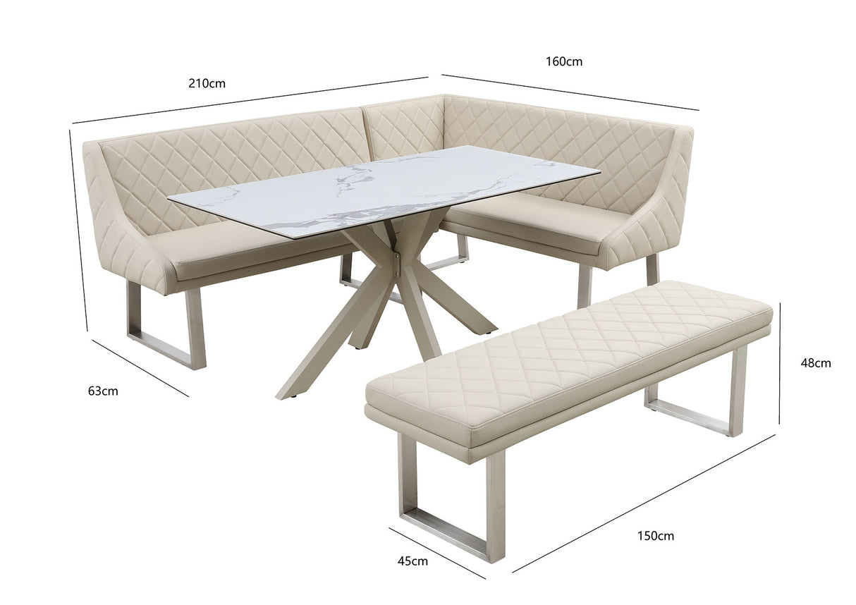 Ivory Dining Set with Bench and Ceramic Table