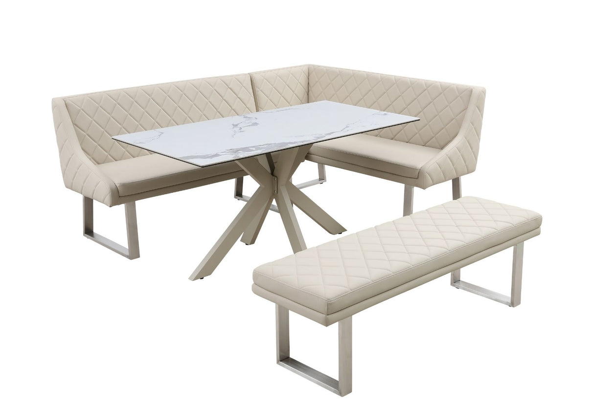 Ivory Dining Set with Bench and Ceramic Table