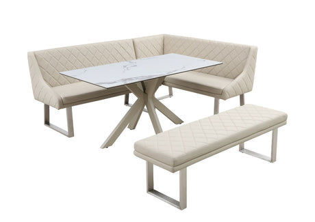 Ivory Dining Set with Bench and Ceramic Table