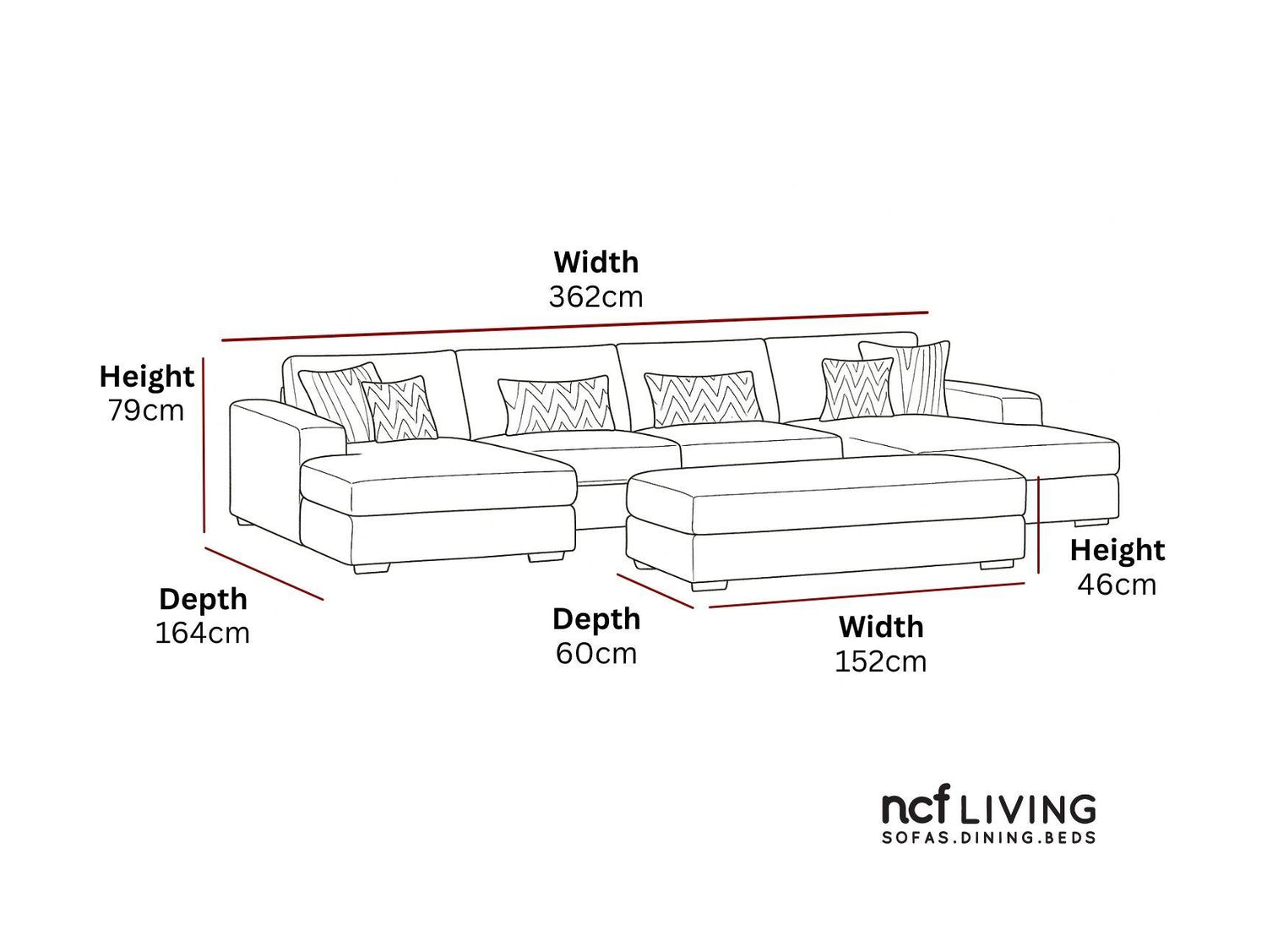 Kallis U-Shape Corner Sofa (Footstool Sold Separately)