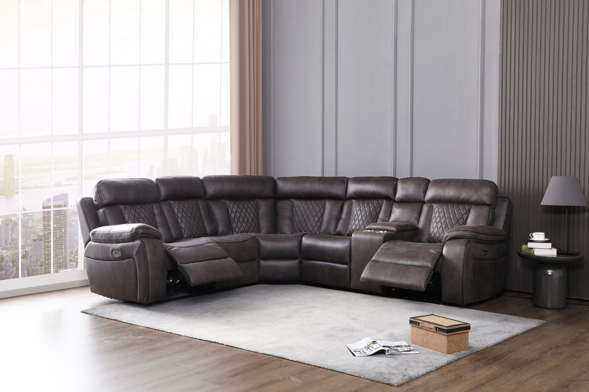 Kobe Corner Sofa with Power Recliner, USB Charging Port and Console