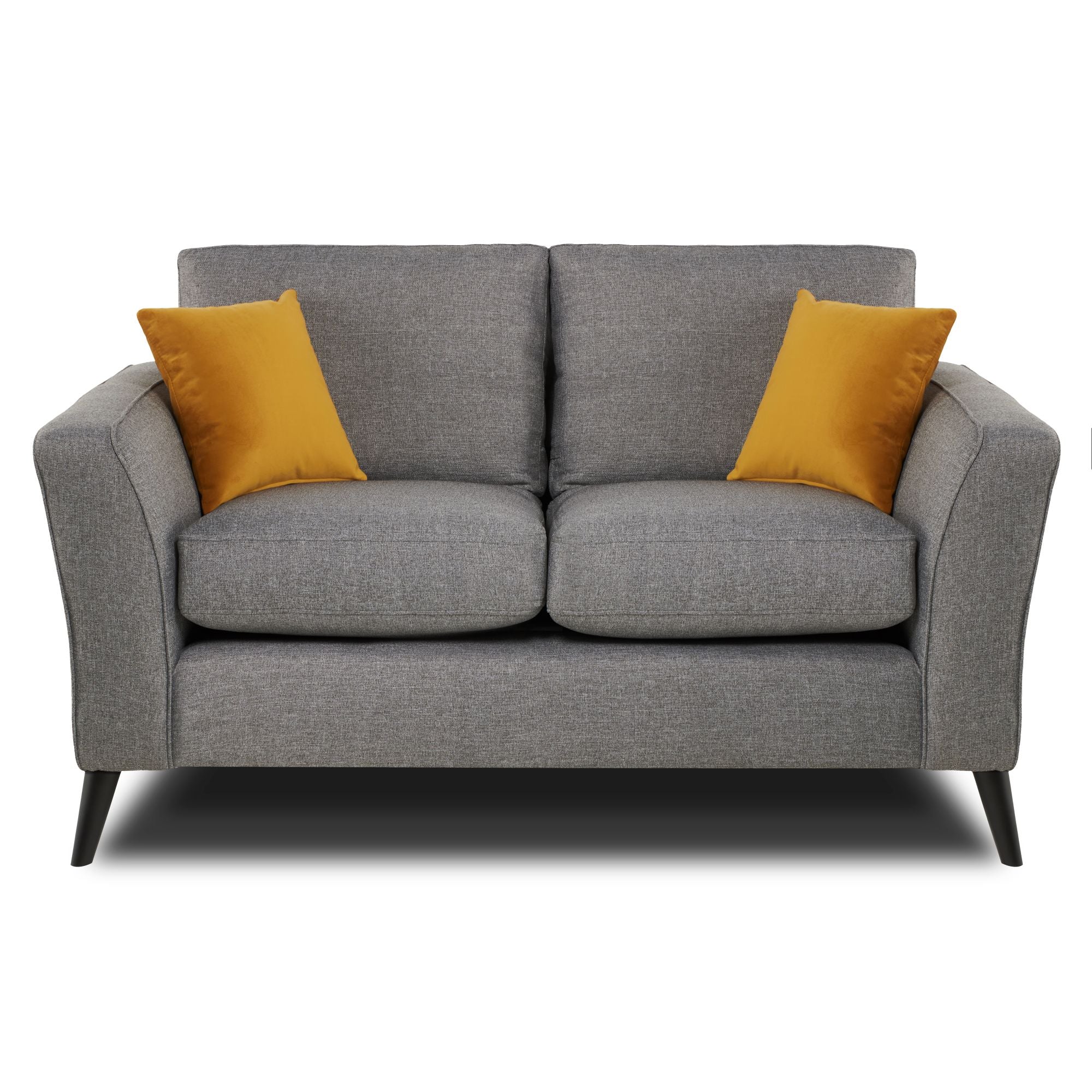 Libby 2 seater charcoal sofa with white background. 