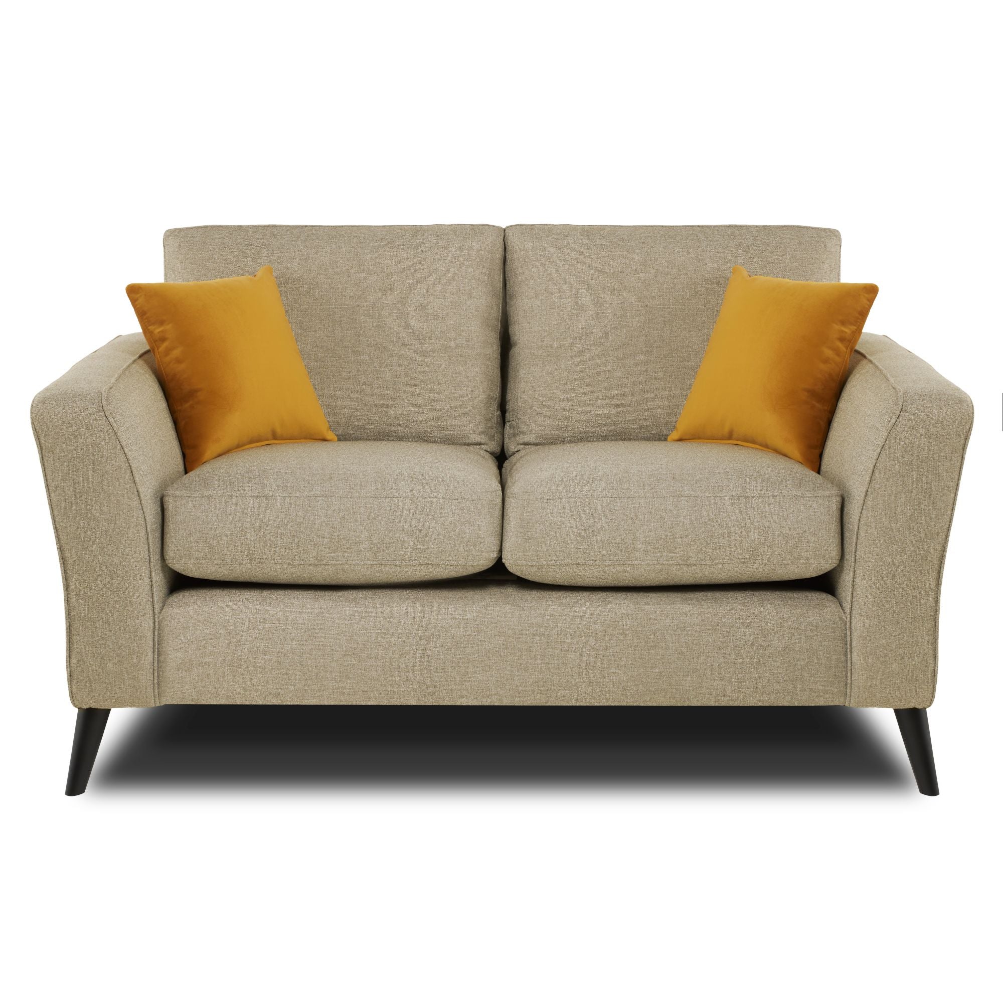 Libby 2 seater sofa in Oatmeal shown front facing on a white background 