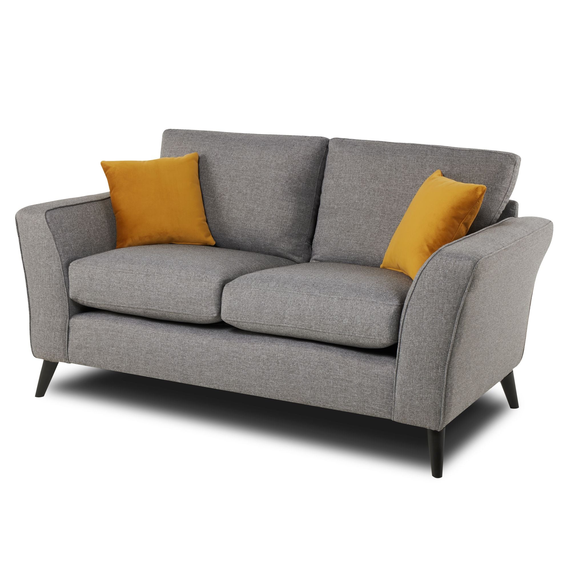 Libby 2 seater sofa in charcoal on raised black legs white background on slight left angle