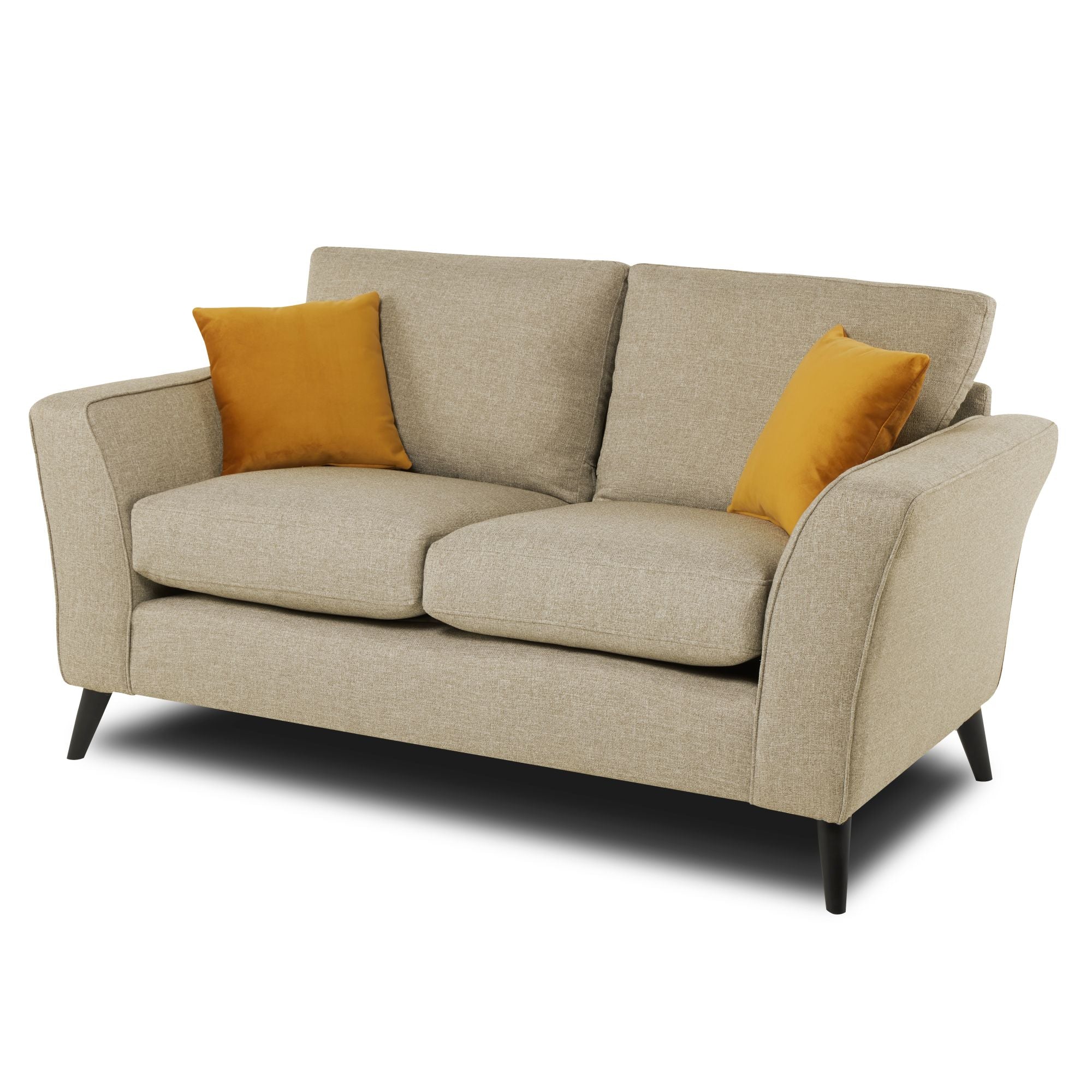 Libby 2 seater sofa in oatmeal shown on an angle with a white background 