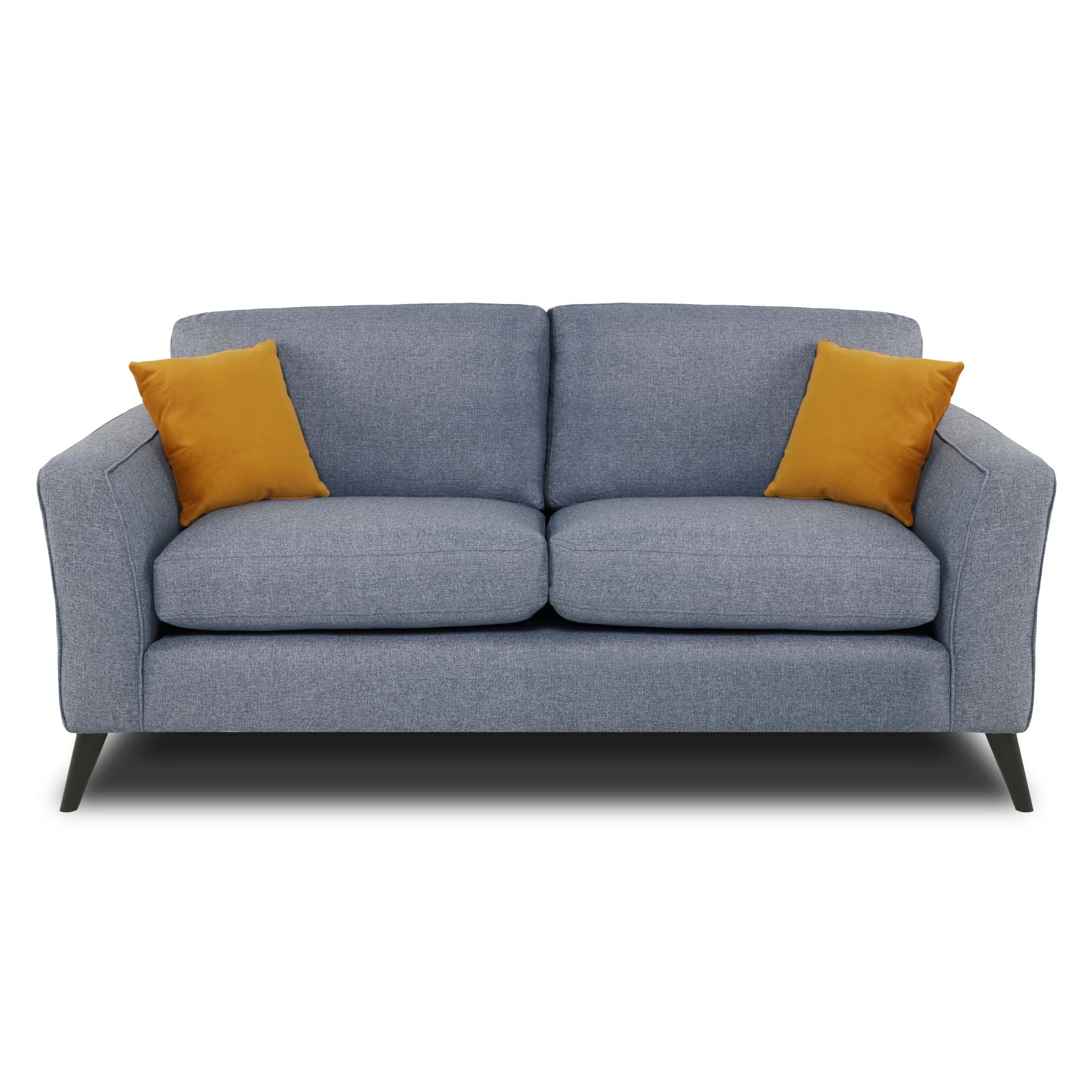 Libby 3 seater sofa in denim face on with a white background 