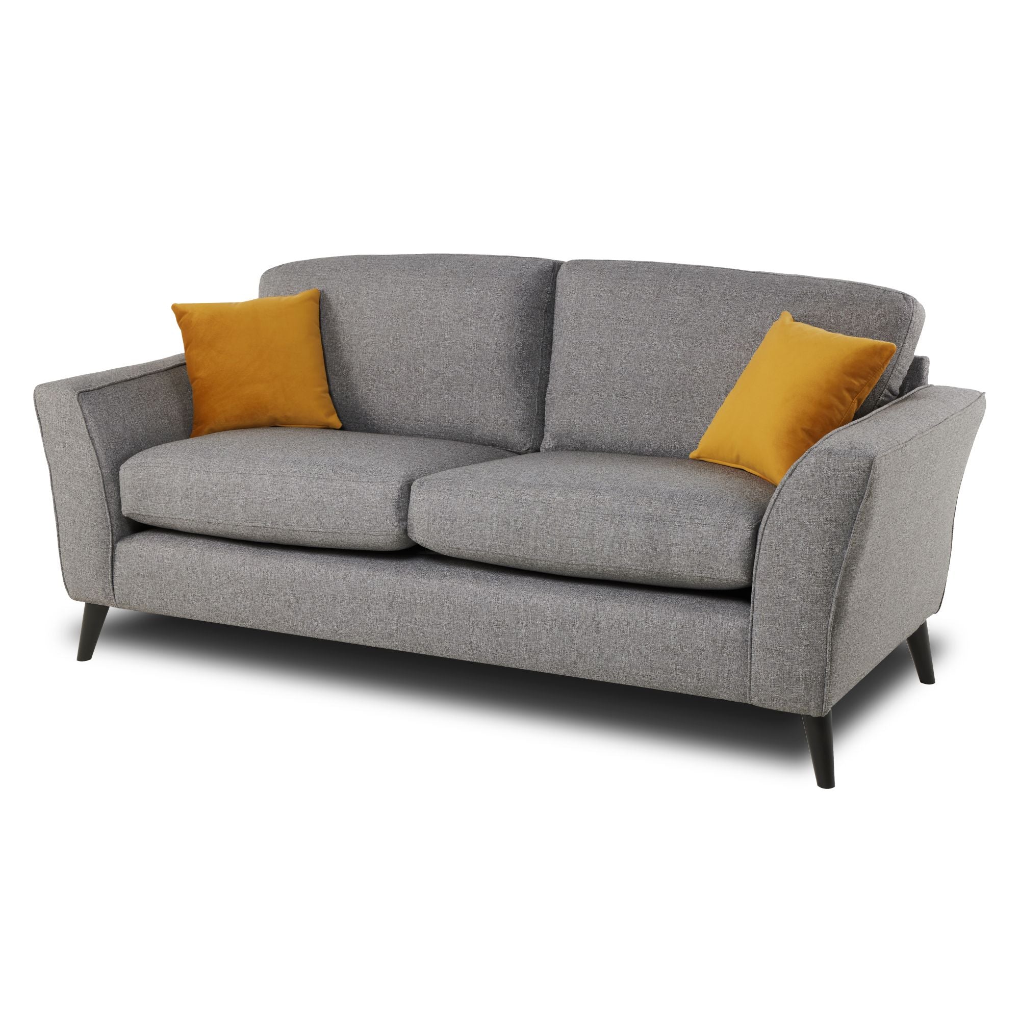 Libby 3 seater sofa in charcoal on an angle with a white background 