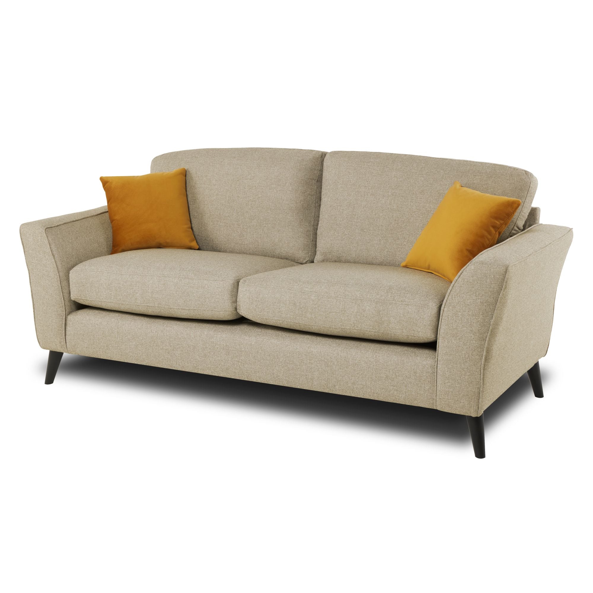 Libby 3 seater sofa in oatmeal shown on an angle with a white background 