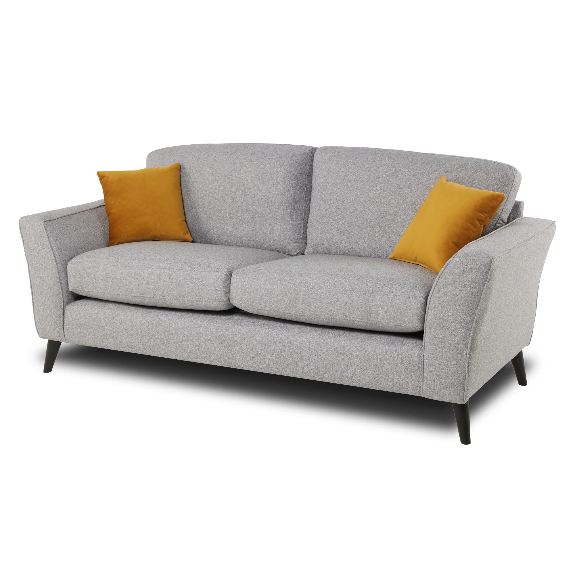 Libby 3 seater sofa in silver on an angle with a white background 