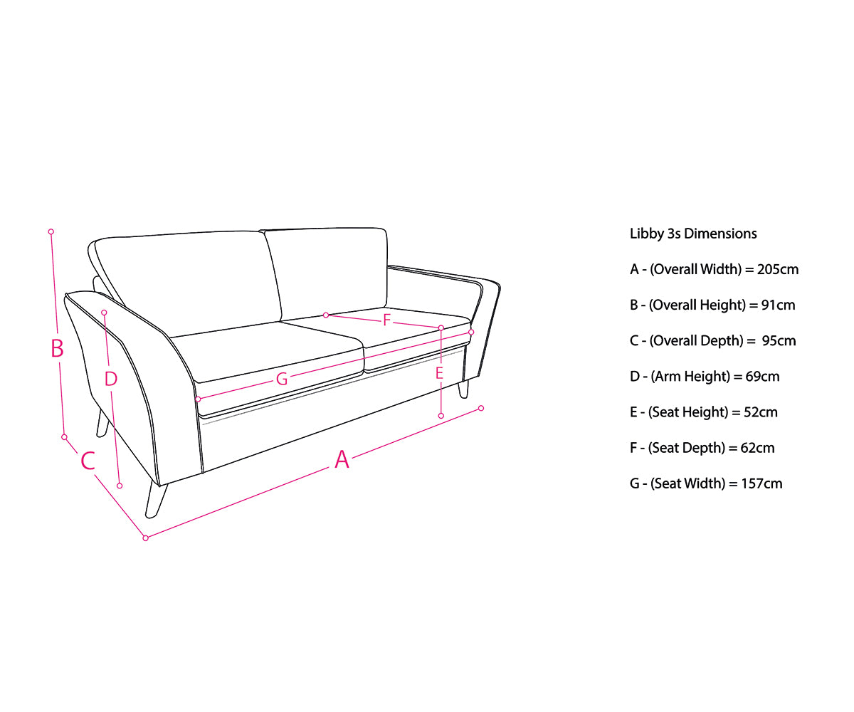Libby 3 seater dimensions diagram