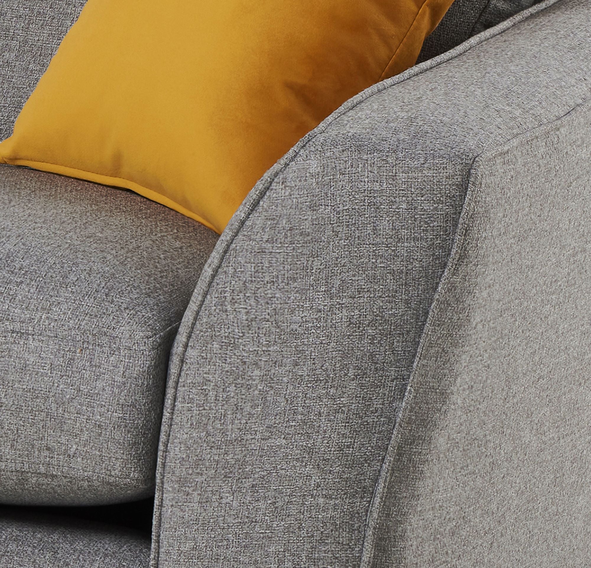 Close up of the fabric on Libby charcoal sofa showing dual piping