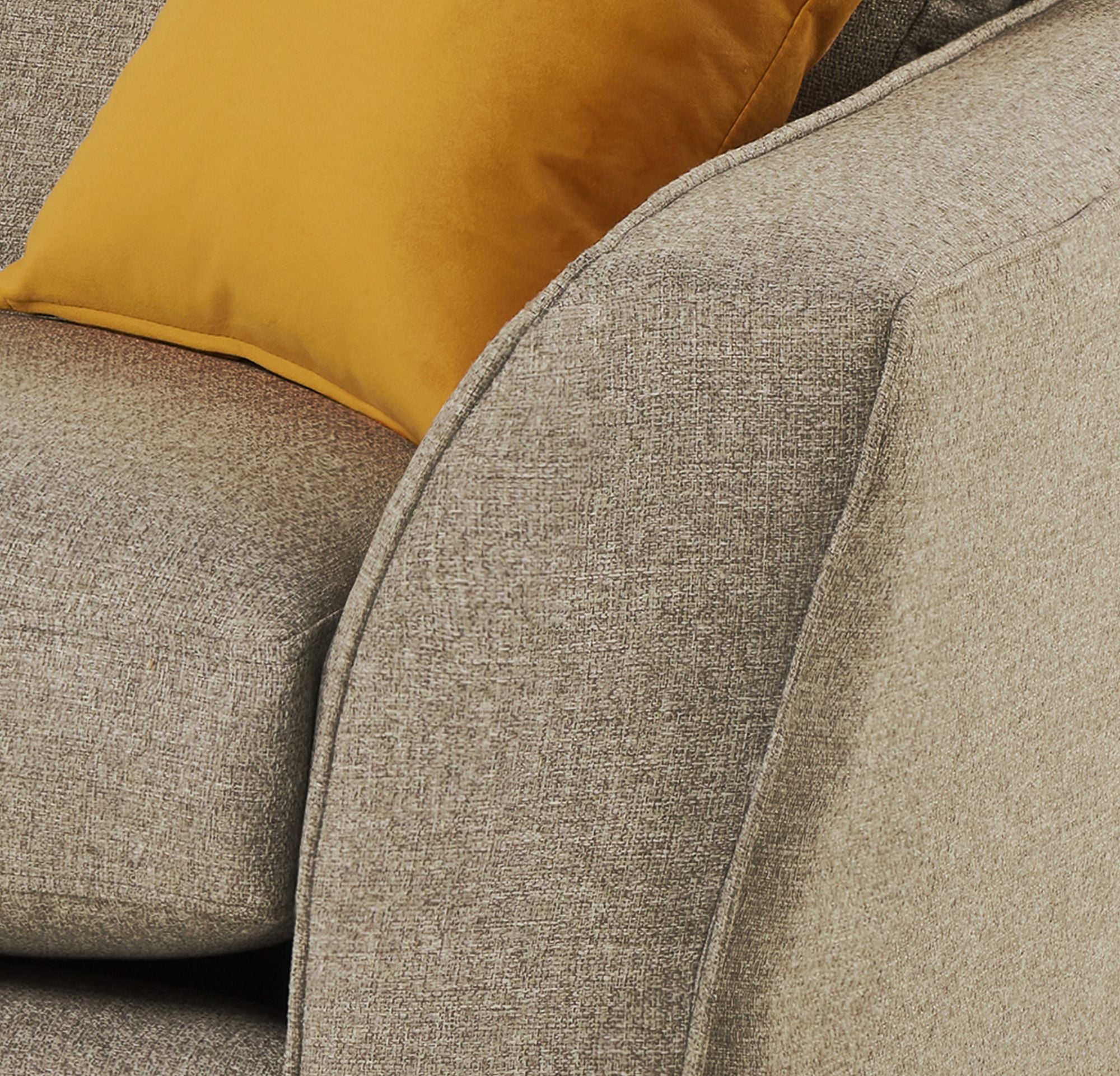 Libby sofa arm end in Oatmeal showing dual piping detail