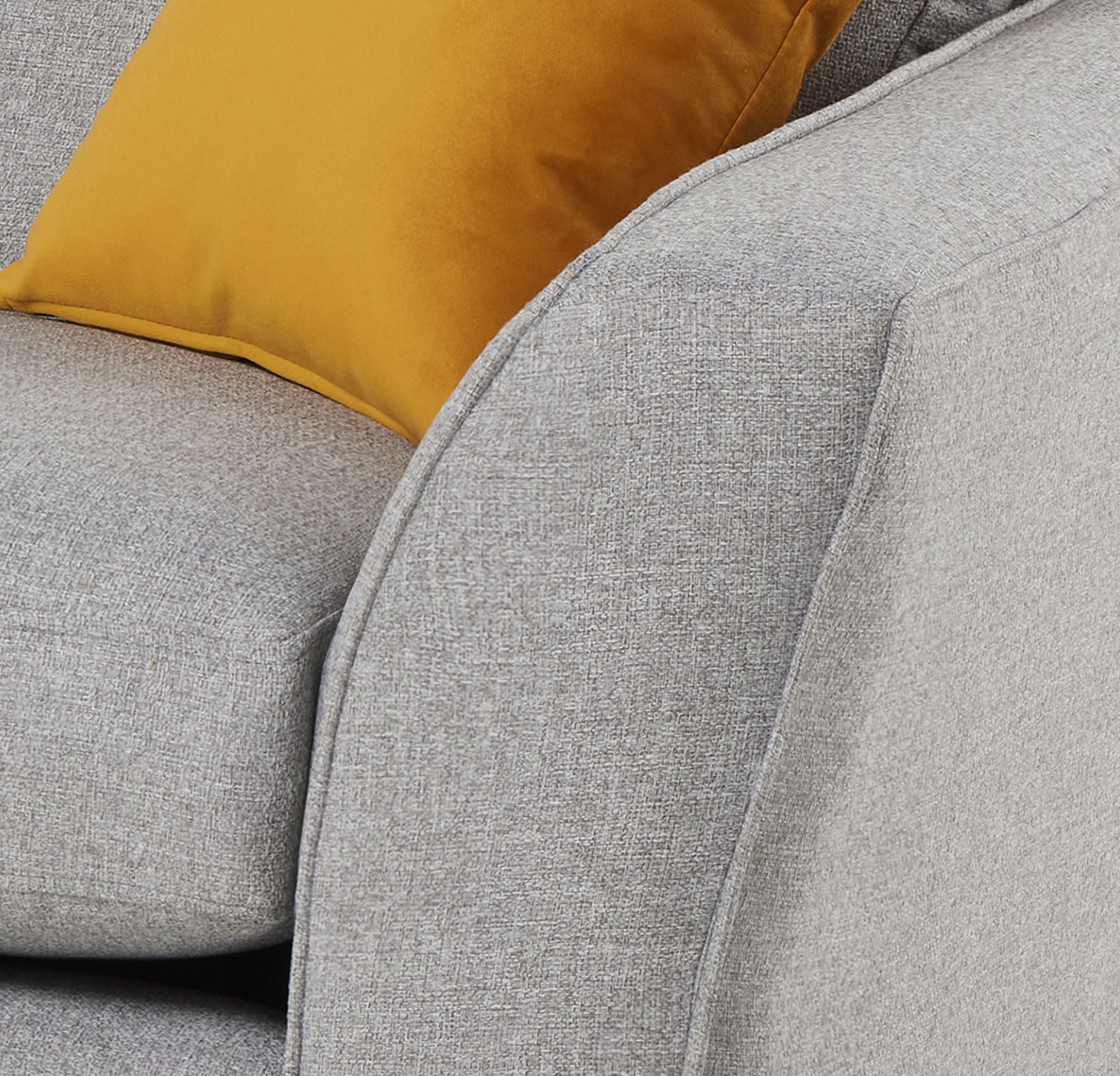 Libby sofa arm in silver showing dual piping detail