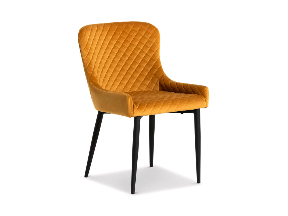 Mustard yellow quilted velvet dining chair