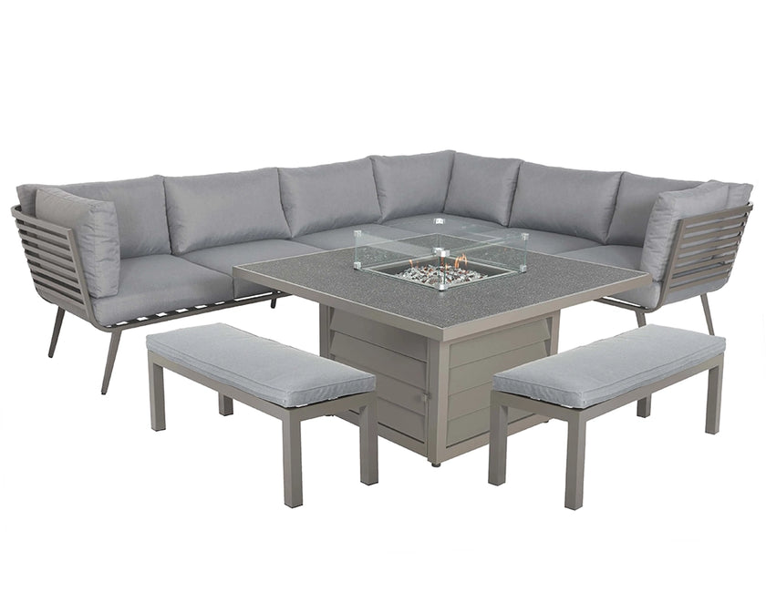 Mayfair Grey Frame 8 Seater Garden Fire Pit Table Set (120cm)