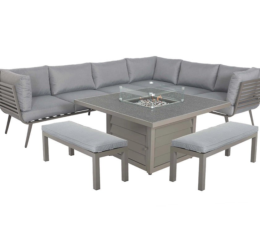 Mayfair Grey Frame 8 Seater Garden Fire Pit Table Set (120cm)