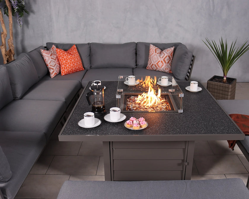 Mayfair Grey Frame 8 Seater Garden Fire Pit Table Set (120cm)