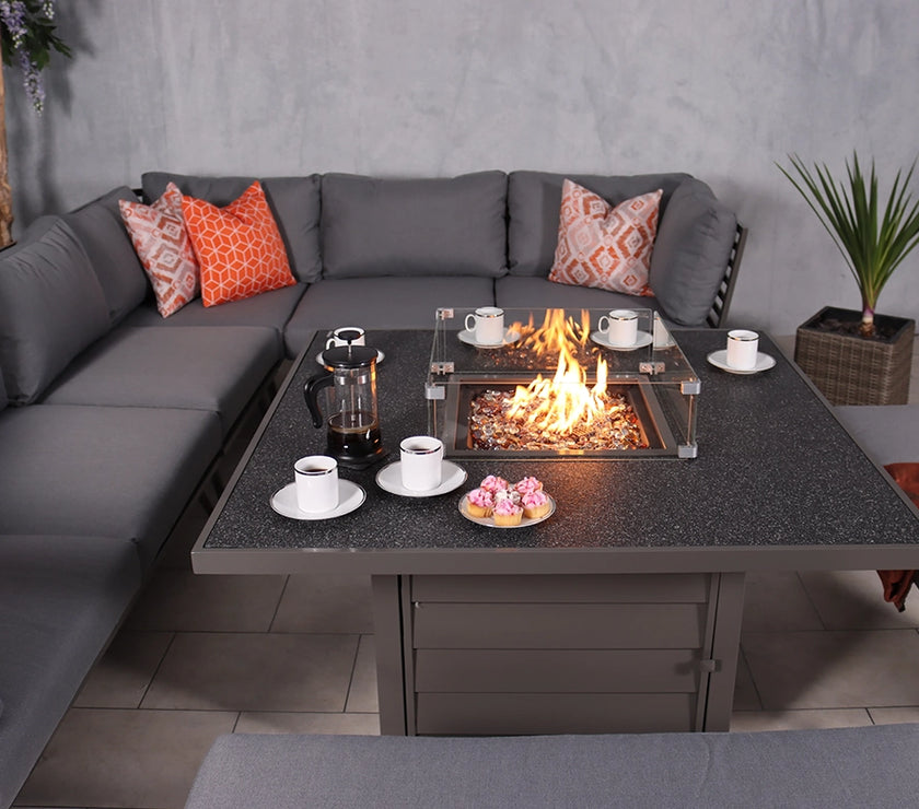 Mayfair Grey Frame 8 Seater Garden Fire Pit Table Set (120cm)