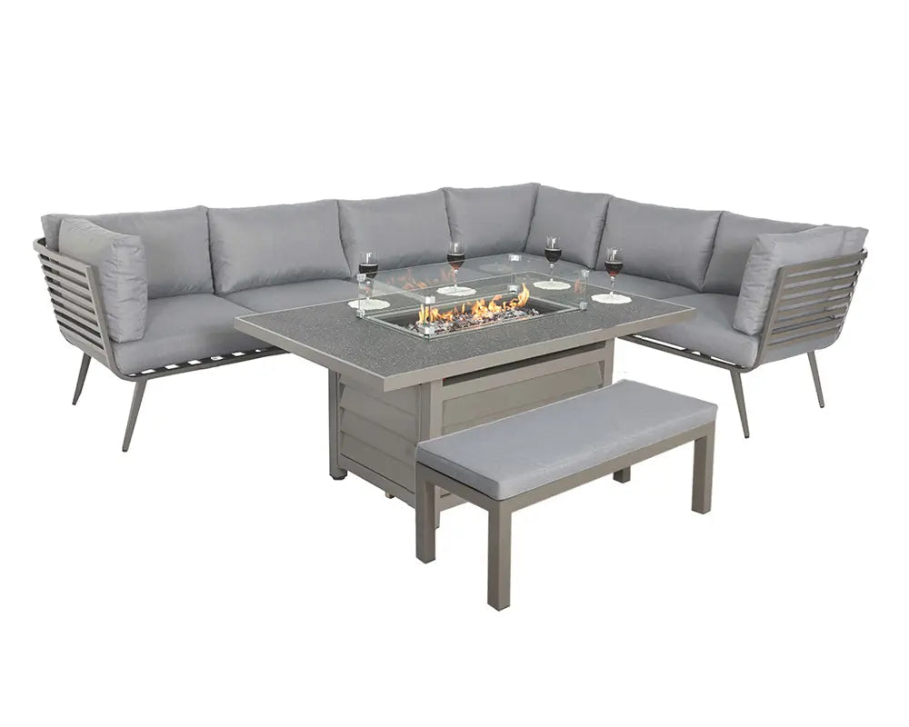 Mayfair Grey Frame 8 Seater Garden Fire Pit Table Set (150cm)