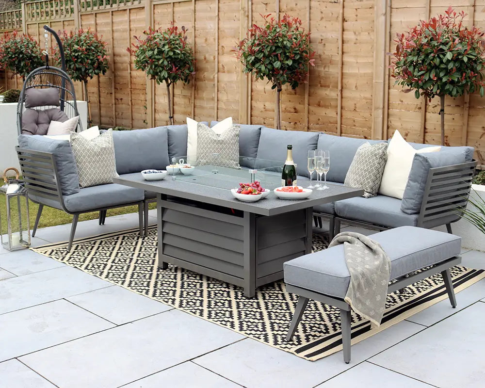 Mayfair Grey Frame 8 Seater Garden Fire Pit Table Set (150cm)